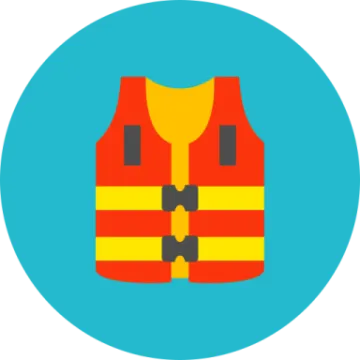 a life vest icon in a blue circle