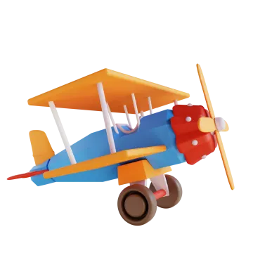 a blue and orange toy plane on a white background