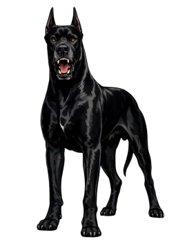 a black dog standing on a white background