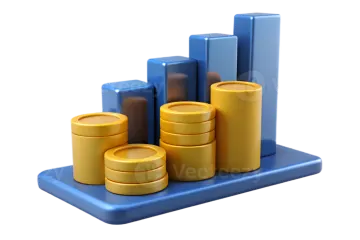 a blue and gold bar chart on a white background
