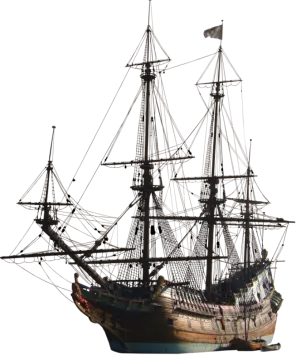 an old pirate ship on a white background