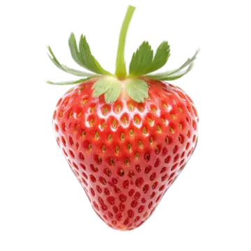 a strawberry with green leaves on it