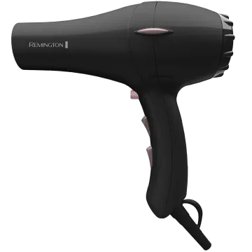 a black hair dryer on a white background