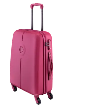 a pink suitcase with wheels