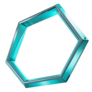 a blue hexagon with a white background