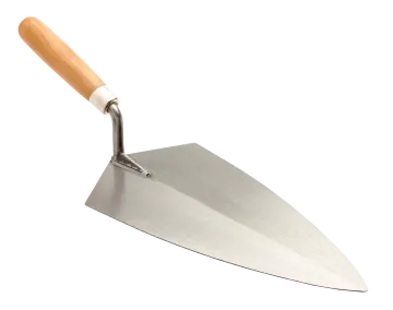 a shovel with wooden handle on a white background