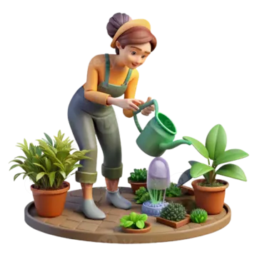 a woman watering plants in her garden