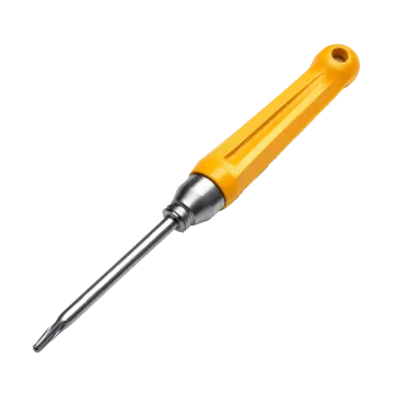a drill with a yellow handle and black tip