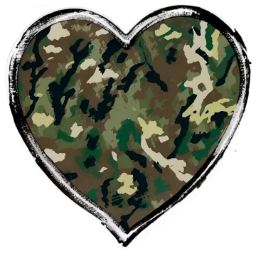 a heart with camouflage print on it