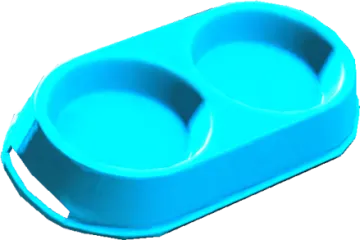 a blue plastic tray with two compartments