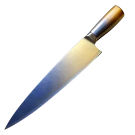 a knife with a blue handle on it