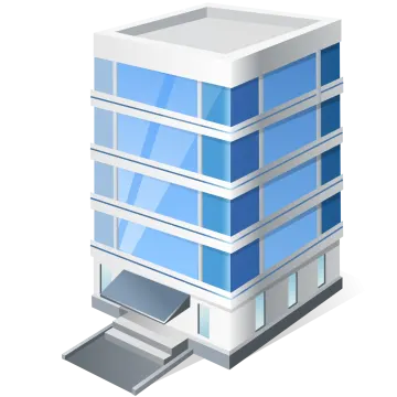 an illustration of a building with blue windows