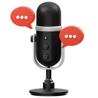 a microphone with two red speech bubbles attached to it
