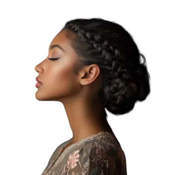 a woman with her hair in a braid