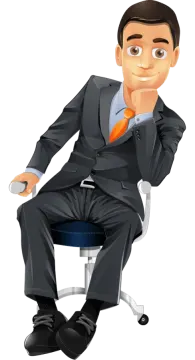 a man in a suit sitting on a chair
