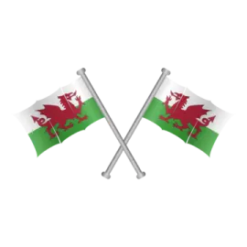 two crossed flags with the flag of wales