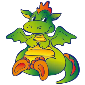 a cartoon dragon sitting on the ground