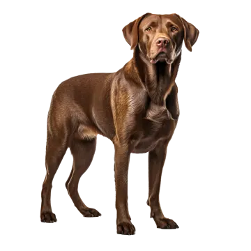 a brown dog standing up with its mouth open