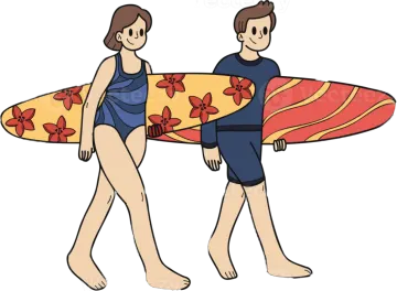 two people carrying surfboards