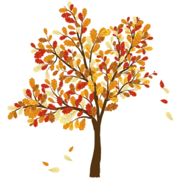 an autumn tree with falling leaves