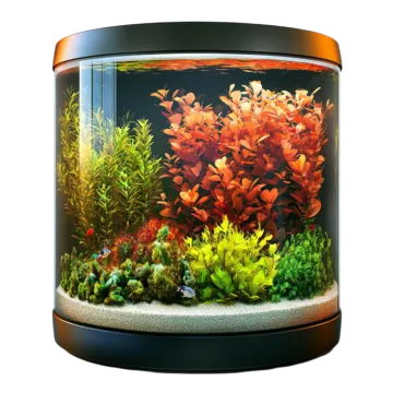 a fish tank filled with water and plants