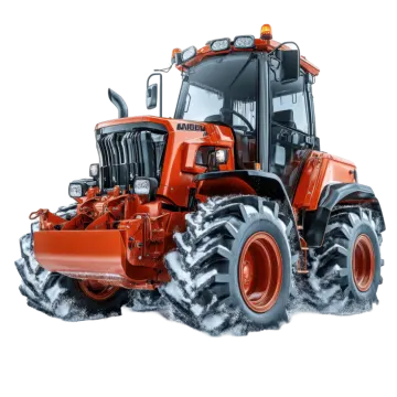 an orange tractor with snow on it