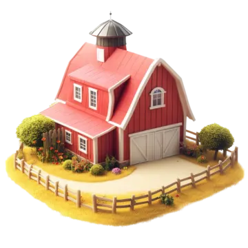 a small red barn with a white roof