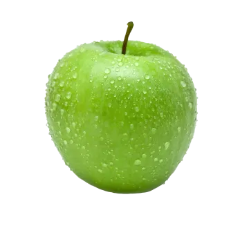 a green apple with water droplets on it