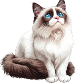 a white and brown cat with blue eyes