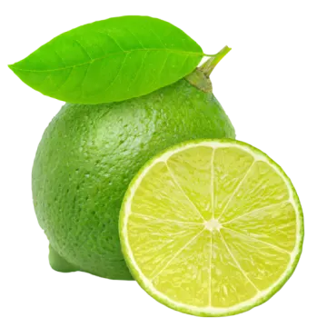two limes with leaves and one cut in half