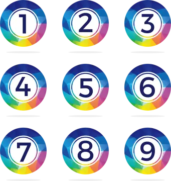 a set of colorful circles with numbers on them