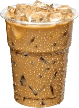 a plastic cup filled with ice and water droplets