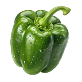 a green pepper with water droplets on it