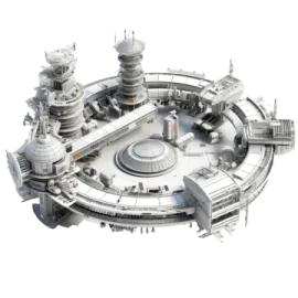 a model of a space station on a white background