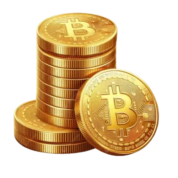 a stack of gold bitcoin coins