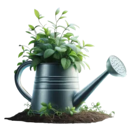 a watering pot with a plant in it