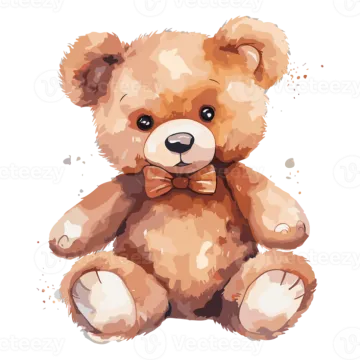 a brown teddy bear sitting on the ground