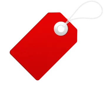 a red price tag on a white background