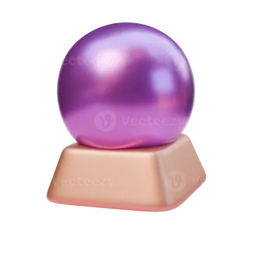 a purple ball on top of a wooden base