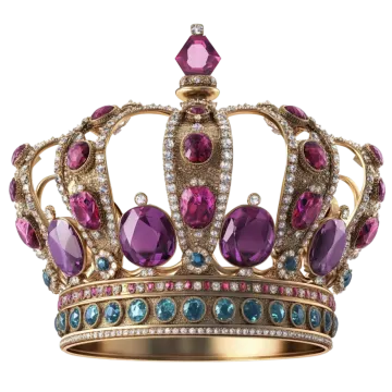 a gold crown with purple and blue gems