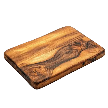 a wooden cutting board on a white background