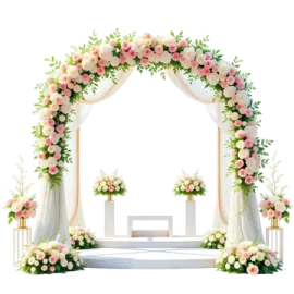 a wedding arch with pink and white flowers