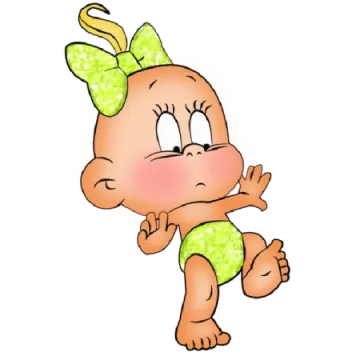 a cartoon character with a green bow on her head