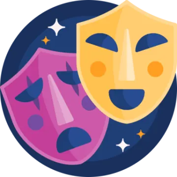 two masks in a circle with stars around them