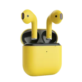 a pair of yellow airpodss