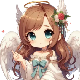 an anime girl with angel wings and a flower in her hair