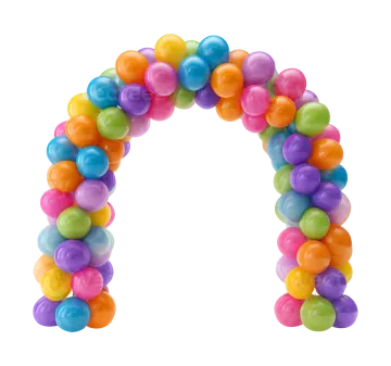 a rainbow colored balloon arch