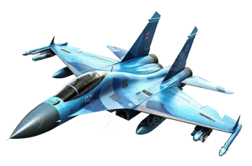 a blue fighter jet flying in the air