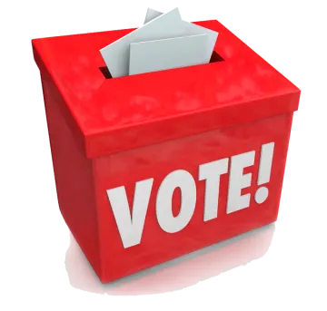 a red voting box with the word vote on it