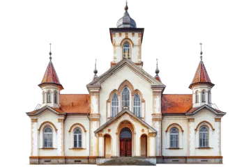 an old church on a white background